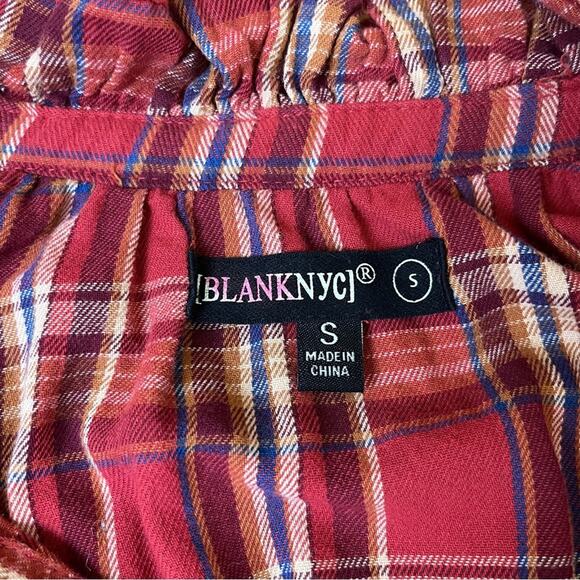 Blank NYC Ruffle Plaid Print Keyhole Shirt - Picture 7 of 8